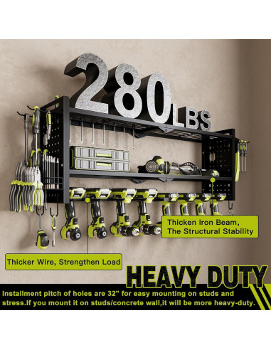 Organizador de Herramientas Montado en Pared NattyDot 3 Estantes Negro