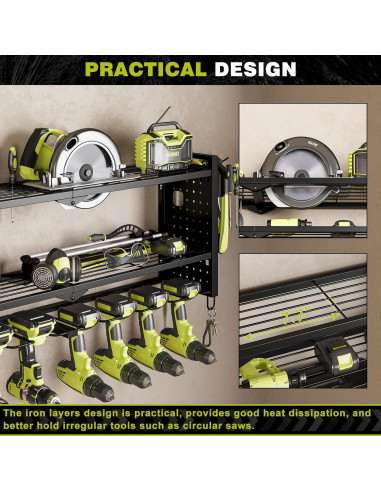 Organizador de Herramientas Montado en Pared NattyDot 3 Estantes Negro