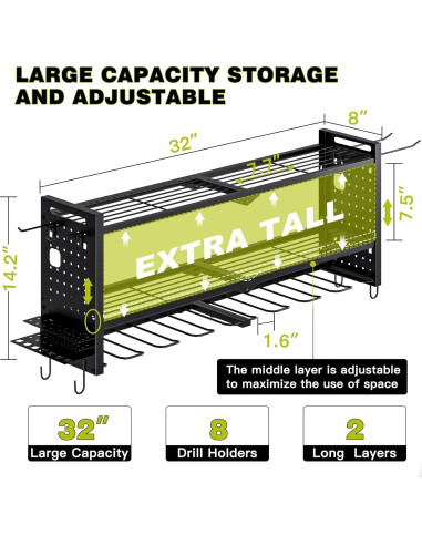 Organizador de Herramientas Montado en Pared NattyDot 3 Estantes Negro