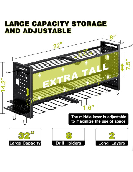 Organizador de Herramientas Montado en Pared NattyDot 3 Estantes Negro