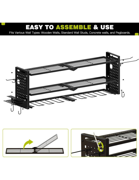 Organizador de Herramientas Montado en Pared NattyDot 3 Estantes Negro