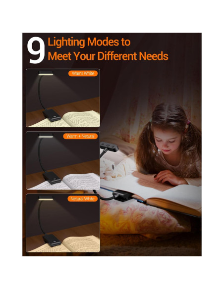 Lámpara de Lectura Recargable COKWEL SD-Black-CO 9 LED 90h