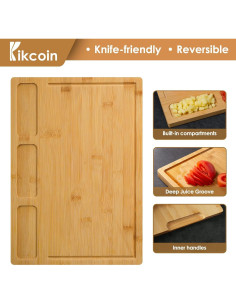 Juego de 3 Tablas de Cortar de Bambú Kikcoin con Compartimentos 2