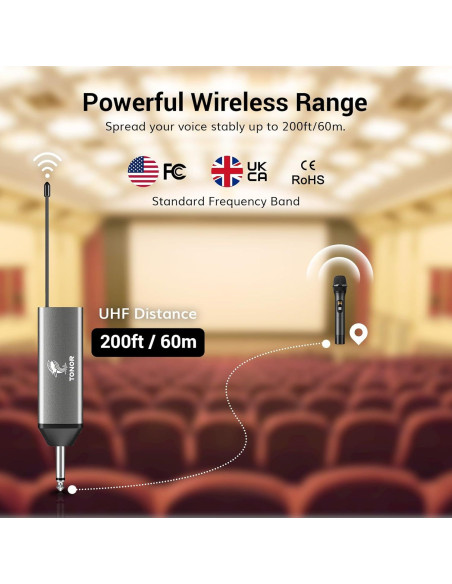 Micrófono Inalámbrico TONOR UHF de Mano, 60m, Negro Micrófono Inalámbrico TONOR UHF de Mano, 60m, Negro