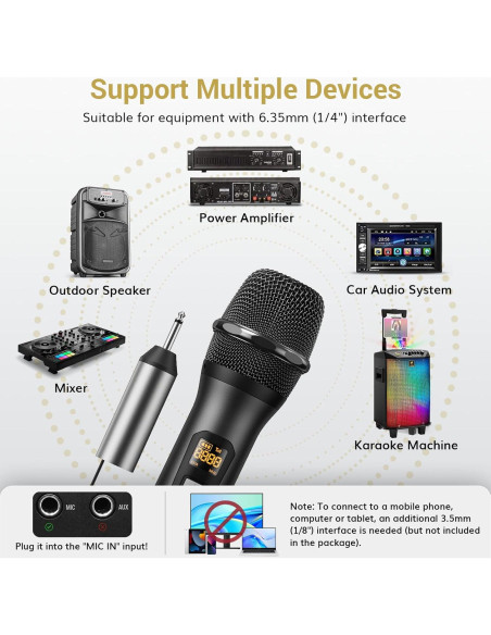 Micrófono Inalámbrico TONOR UHF de Mano, 60m, Negro Micrófono Inalámbrico TONOR UHF de Mano, 60m, Negro