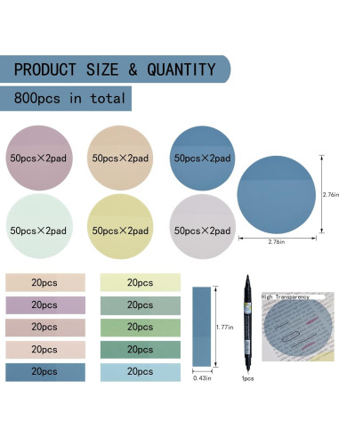 Notas Adhesivas Transparentes YOUDEFUL 800 Pcs 7cm Redondas