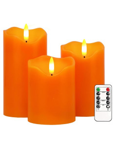 Juego de 3 Velas LED Naranjas Sin Llama con Control Remoto