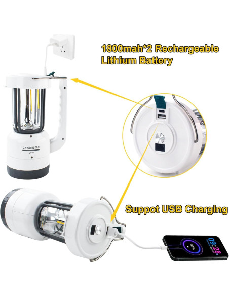Linterna de Camping Recargable CREATESTAR 4000mAh 20W 4 Modos