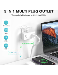 Extensor de Enchufe BN-LINK con 2 USB-A y 1 USB-C 2 Salidas 2