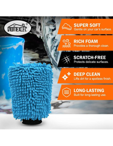 Mitón de Lavado de Autos HOMEXCEL 2PK Microfibra Azul 25.9x17cm