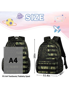 Mochila Escolar Camo Bandera Americana 22L Resistente al Agua 2
