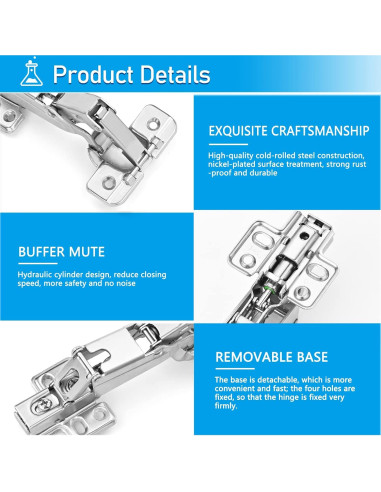 Bisagras ocultas de 165 HanOrson - 1 par de acero inoxidable