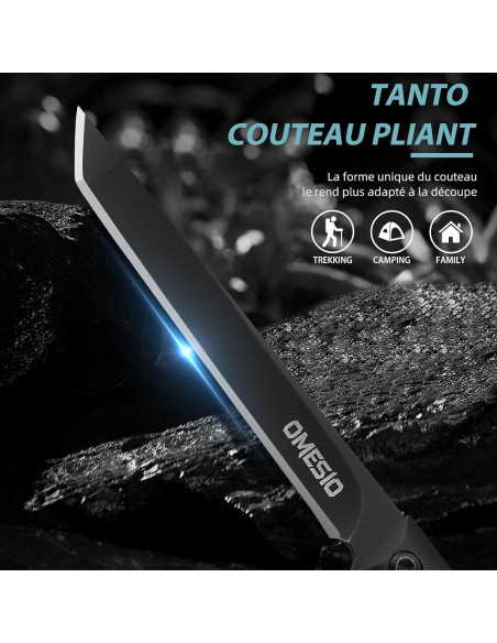 Cuchillo Plegable Omesio Slim EDC Negro con Clip y Funda