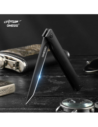 Cuchillo Plegable Omesio Slim EDC Negro con Clip y Funda