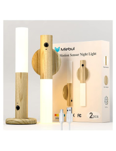 Luz Nocturna Miebul con Sensor de Movimiento 2PCS Madera Fresno