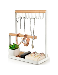 Organizador de Joyería PAMANO Blanco con Soporte y 8 Ganchos