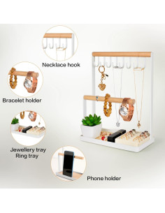 Organizador de Joyería PAMANO Blanco con Soporte y 8 Ganchos 2