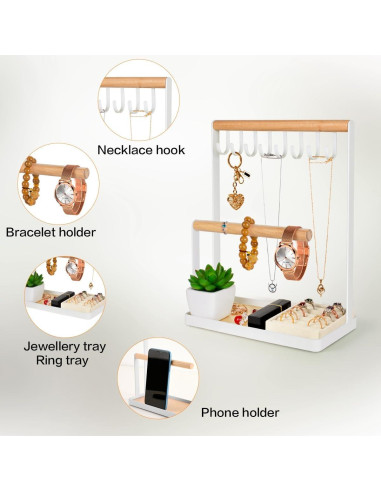 Organizador de Joyería PAMANO Blanco con Soporte y 8 Ganchos