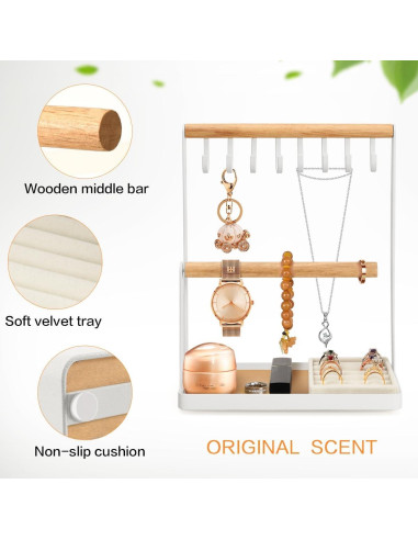 Organizador de Joyería PAMANO Blanco con Soporte y 8 Ganchos