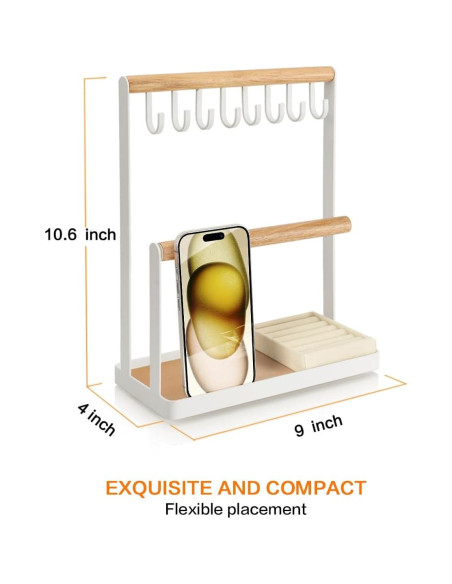 Organizador de Joyería PAMANO Blanco con Soporte y 8 Ganchos