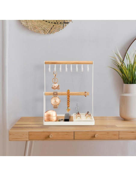 Organizador de Joyería PAMANO Blanco con Soporte y 8 Ganchos