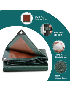 Lona Resistente al Agua CSCRI 3.05x3.66m Verde/Marrón 2