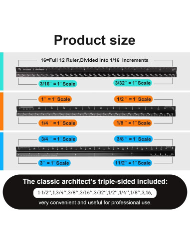 Regla Triangular de Aluminio Mveohos 30.48 cm Grabada Laser