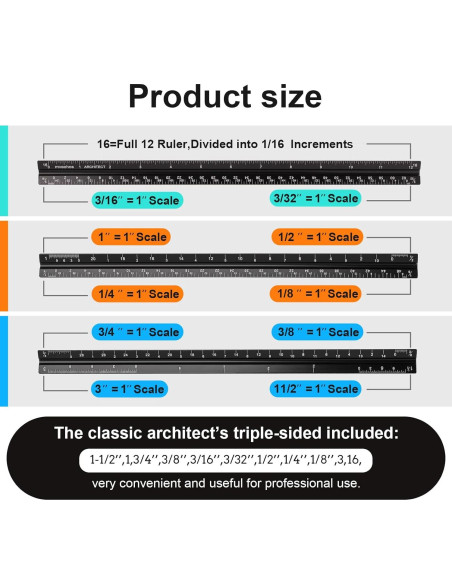 Regla Triangular de Aluminio Mveohos 30.48 cm Grabada Laser