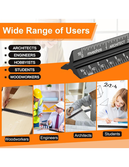Regla Triangular de Aluminio Mveohos 30.48 cm Grabada Laser