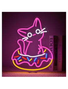 Letrero de Neón LED Ineonlife Gato Donut 32x40cm Regulable