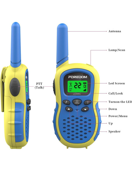 Walkie Talkies para Niños FOREDOM J388C Azul 2 Paquete 3.22 km