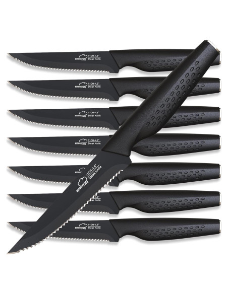 Juego de 8 Cuchillos para Carne Amorston - Acero Inoxidable Negro