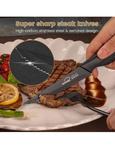 Juego de 8 Cuchillos para Carne Amorston - Acero Inoxidable Negro