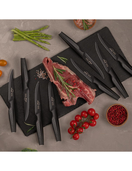 Juego de 8 Cuchillos para Carne Amorston - Acero Inoxidable Negro
