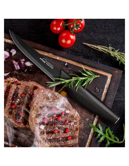 Juego de 8 Cuchillos para Carne Amorston - Acero Inoxidable Negro