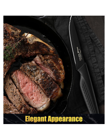 Juego de 8 Cuchillos para Carne Amorston - Acero Inoxidable Negro