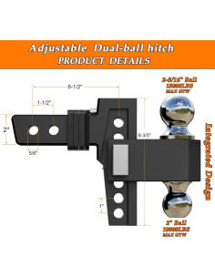 Enganche Ajustable Doble Bola VNN 6" para Receptor 2" 6803.89 kg 2