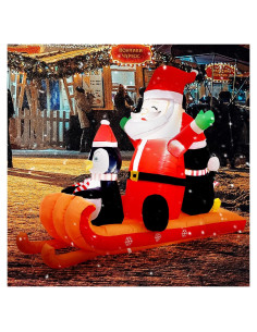 Decoración Inflable Navidad 6FT JOYDECOR Santa y Pingüinos LED