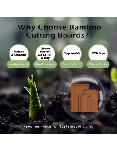 Conjunto de 3 Tablas de Cortar de Bambú Keechee - Ecológicas y Duraderas