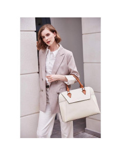 Maletín de Cuero BOSTANTEN para Mujeres 15.6" Beige y Marrón 2