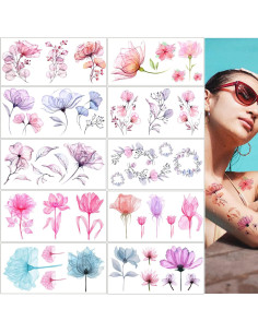 Tatuajes Temporales de Flores Casciybo - 10 Hojas Acuareladas 2