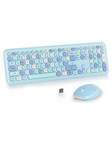 Conjunto Teclado y Ratón Inalámbrico iRoboosta Azul 2.4GHz