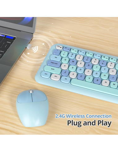 Conjunto Teclado y Ratón Inalámbrico iRoboosta Azul 2.4GHz