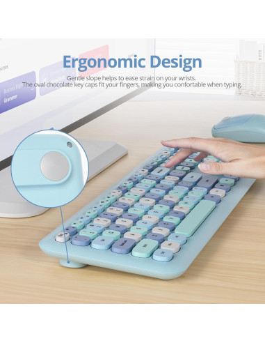 Conjunto Teclado y Ratón Inalámbrico iRoboosta Azul 2.4GHz