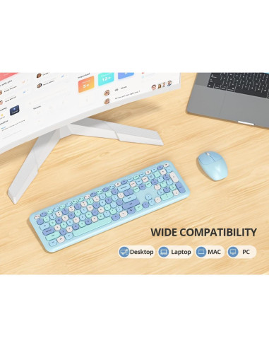 Conjunto Teclado y Ratón Inalámbrico iRoboosta Azul 2.4GHz