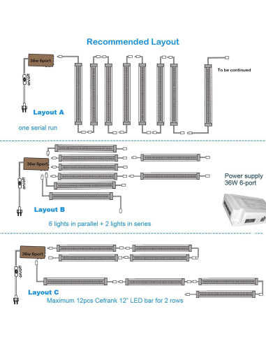 Iluminación LED bajo gabinete Cefrank 8 piezas 30.5 cm 16W 1600lm