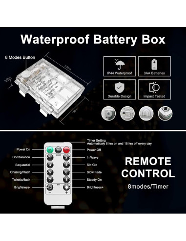 Luces de Cuerda a Batería JMEXSUSS 100 LED 10m Blanco