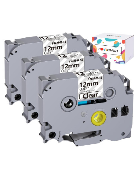 Cinta Laminada Hehua TZe-131 12mm Negra sobre Transparente - 3 Paquetes