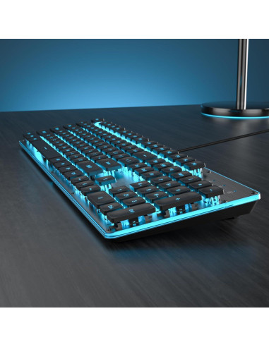Teclado Inalámbrico Owpkeenthy 104 Negro Retroiluminado LED Azul