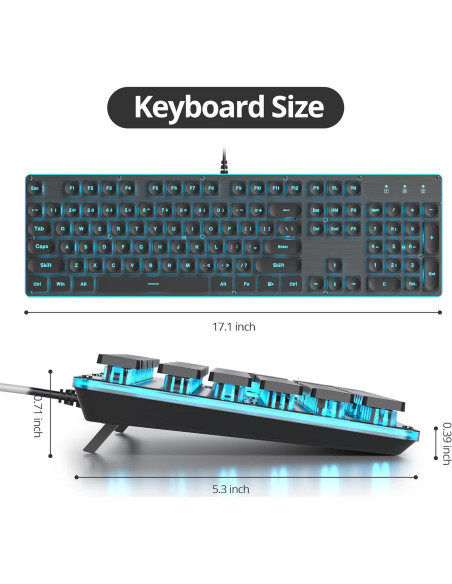 Teclado Inalámbrico Owpkeenthy 104 Negro Retroiluminado LED Azul Teclado Inalámbrico Owpkeenthy 104 Negro Retroiluminado LED Azul